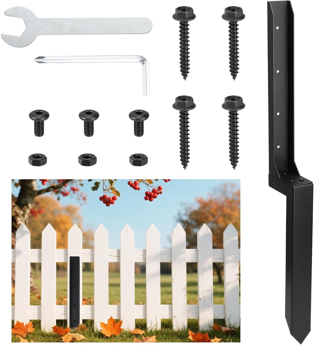 Hekpaal Reparatie Set - Paalanker Grondpen - Hekpalen Versterken - Duurzaam Verzinkt Staal - 80 cm Lengte - Zwart