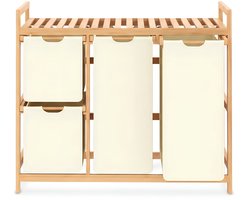 KAD® Wasmand 3 Vakken - Wassorteerder met Deksel - Uitneembare Waszakken - Beige - 42cm x 81cm x 77cm