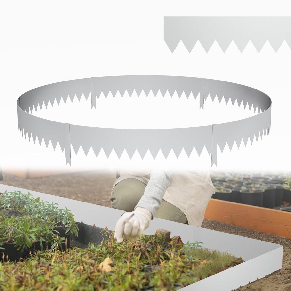 Gazonrand Metaal - Bloembedomranding Tuinbegrenzing - Tuinieren Tuinonderhoud - Roestbestendig Gecoat Staal - 20 cm Hoog - Zilver