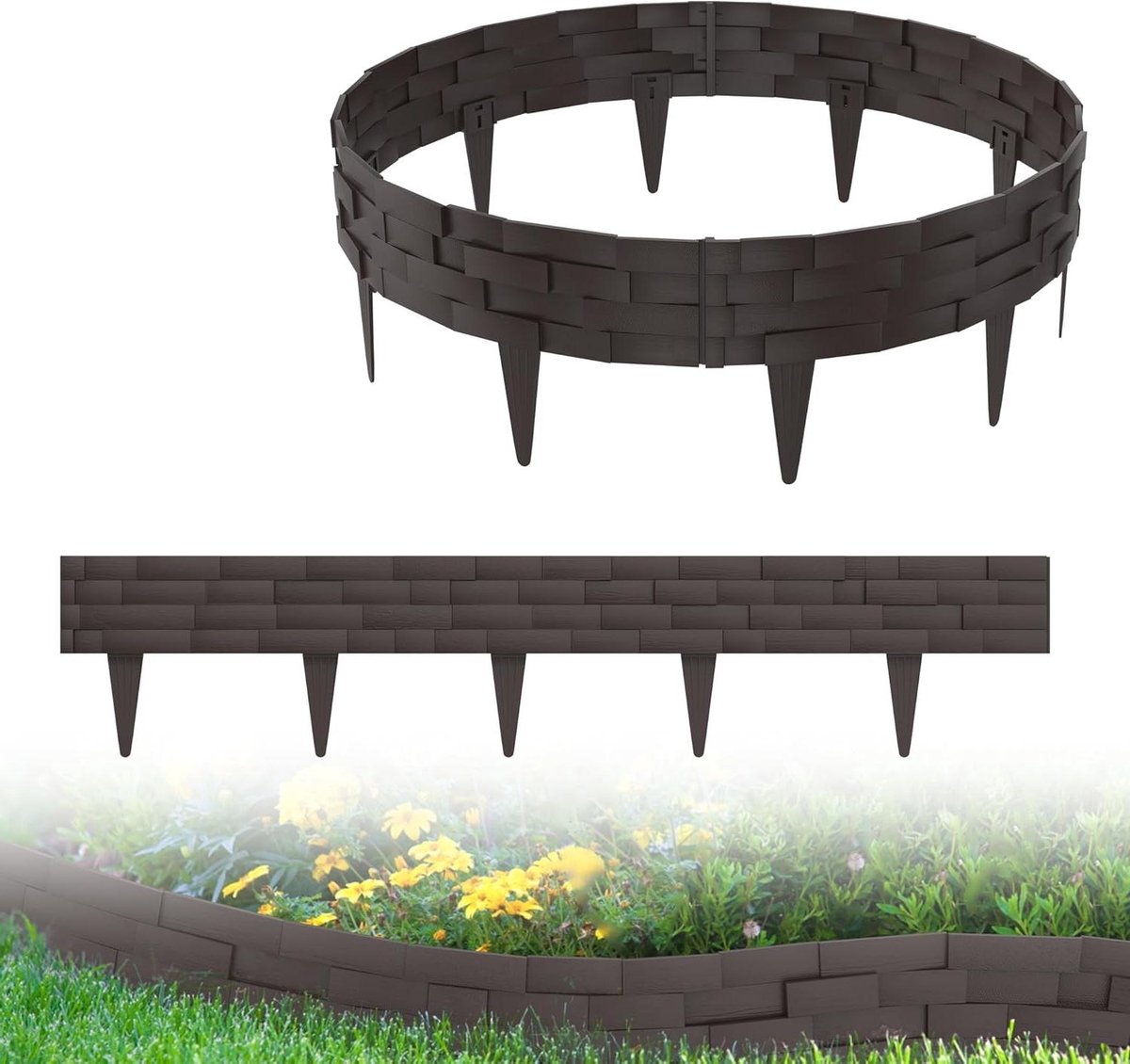 Gazonrand Tuinpalissade - Bloembedrand Steenlook - Tuinranden Creëren - Eenvoudige Montage - 20 meter - Bruin