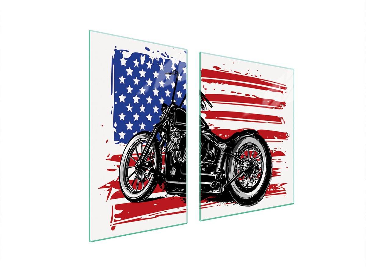 TMK ArtDeko - Glazen Snijplank en Beschermplaat - 100x52 cm - Motorfiets Thema