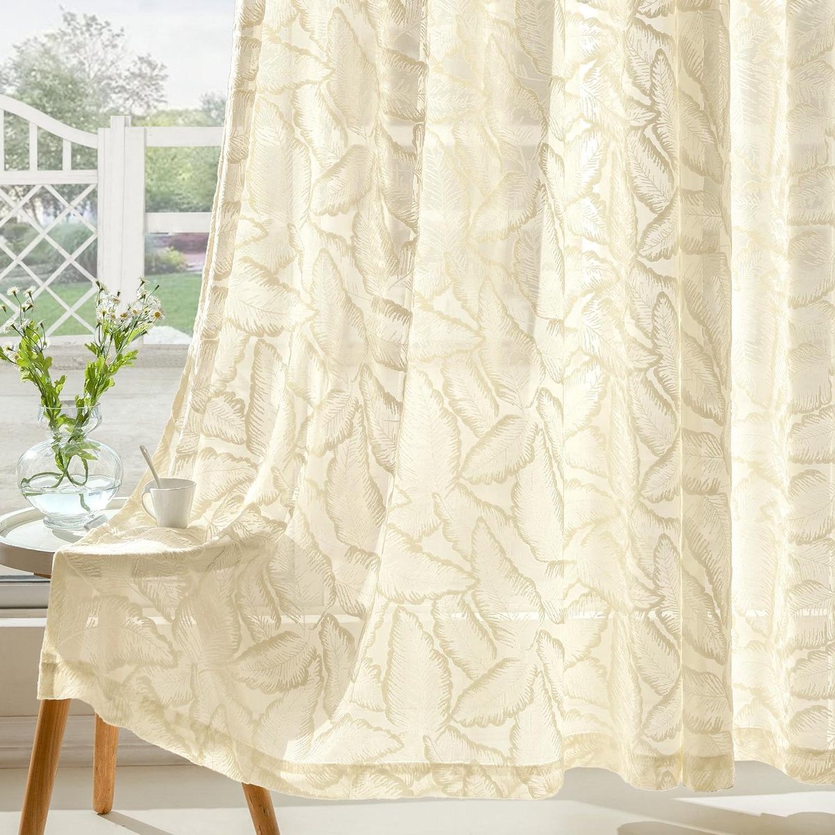 Vitrage Gordijnen - Voile Panelen - Ruimte Verfraaien - Met Bladpatroon - 220 x 140 cm - B