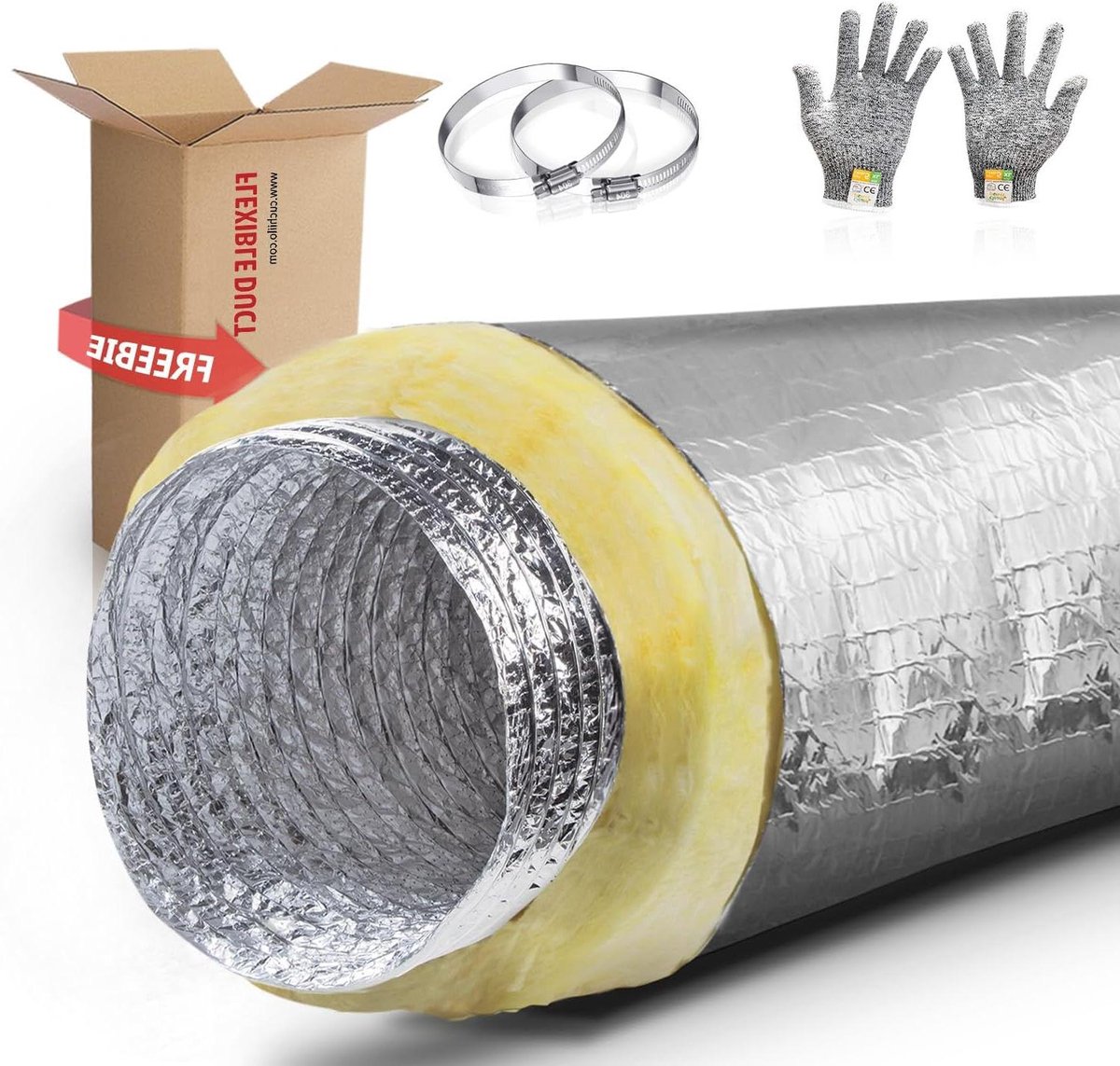 Isolatie Flexibele Buis - Ventilatieslang - Luchtcirculatie Optimaliseren - Glasvezel Isolatie - 200mm x 7.62m - Grijs