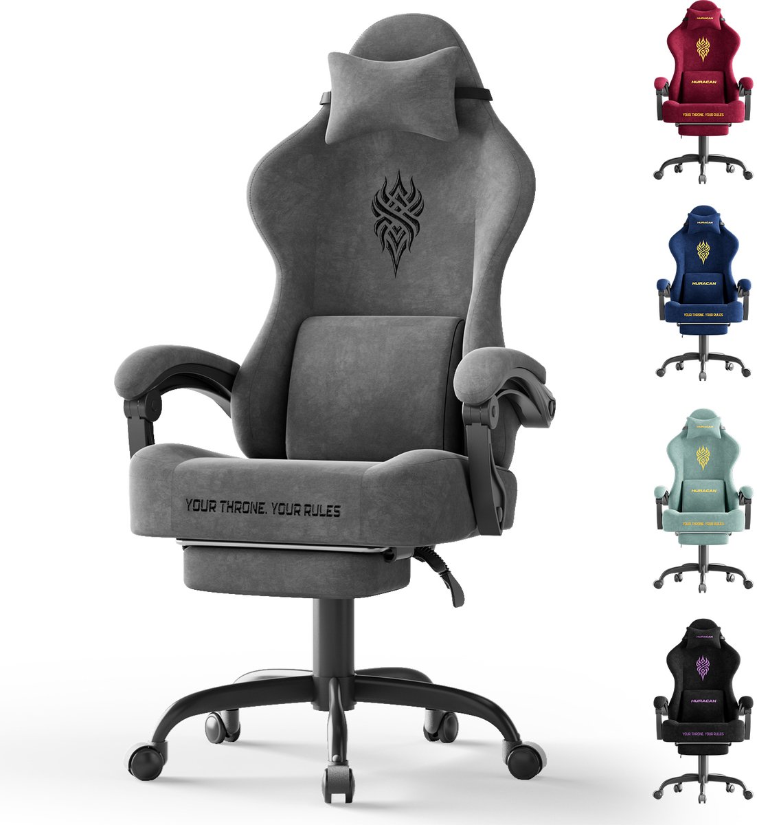 Soontrans - Gamingstoel Ergonomische - Gamingfauteuil Bureaustoel -Voetsteun - Hoofdsteun - Lendensteun - Ademende Fluwelen Stof -ideaal voor Lange Gaming- en Werksessies - Lichtgrijs