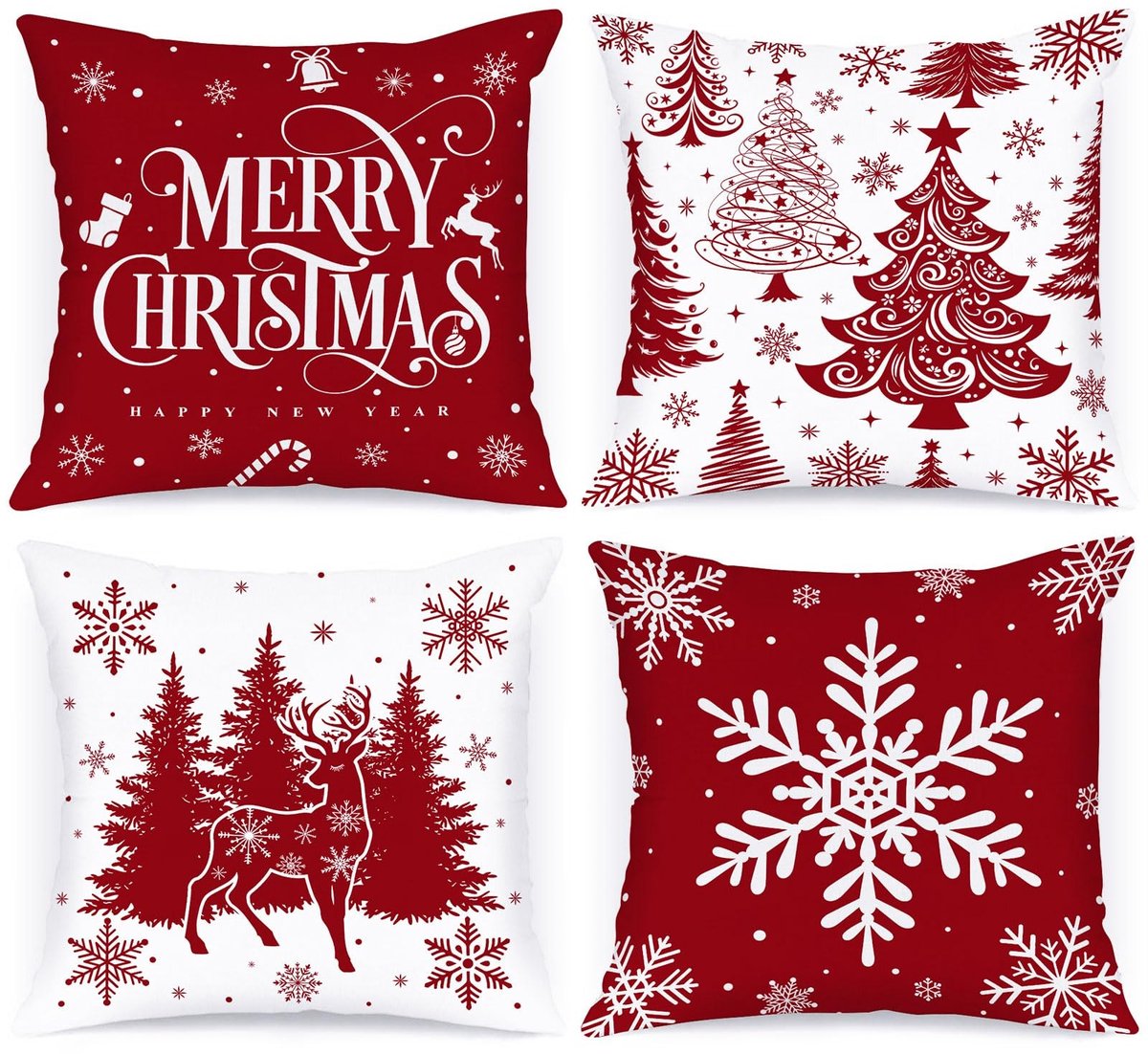 Allecto - Kerst kussenslopen - Set van 4 - Luxe pluche - Rode kleur - Decoratieve kussens - Geschikt voor binnenhuis