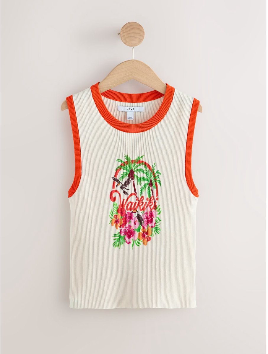 Next - Dames - Geribbeld hemdje met print - Wit
