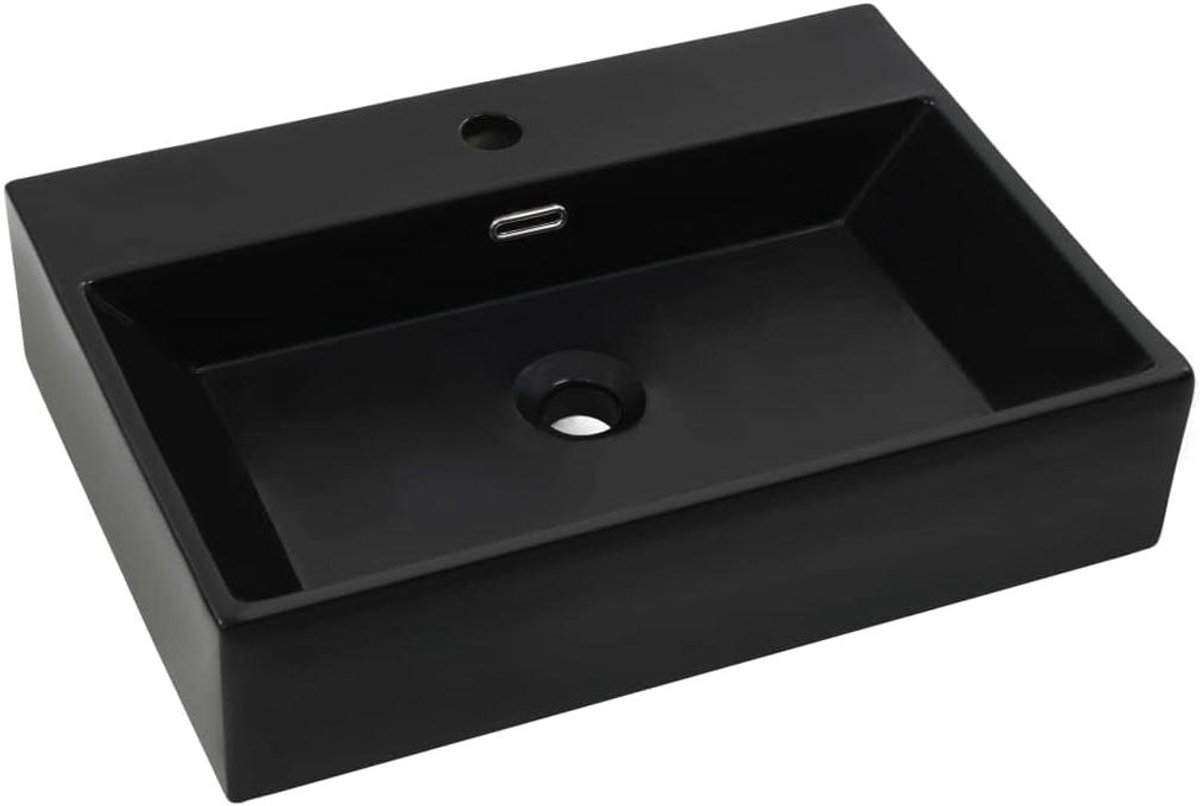 Wastafel Keramiek - Wasbak Wasbak - Badkamer Inrichting - Kraangat Inbegrepen - 605 x 425 cm - Zwart