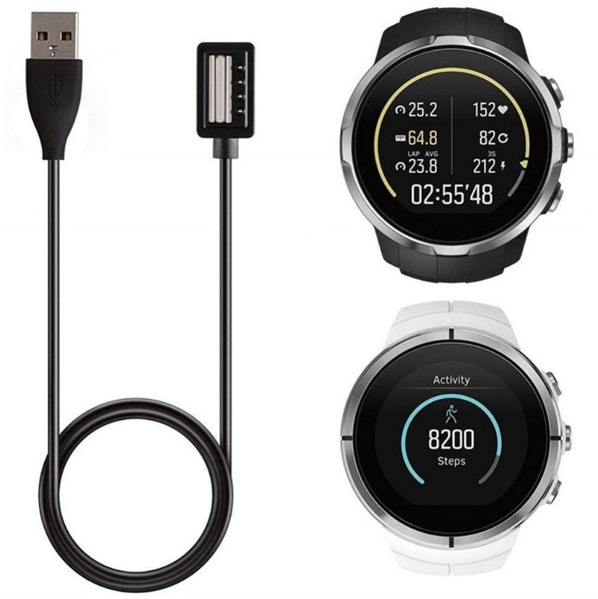 Allecto - Denash Watch oplaadkabel - Oplaadkabel 1M - Hoogwaardige kwaliteit - Zwart - Krasvrij siliconenmateriaal - Geschikt voor 9 Baro Spartan S...