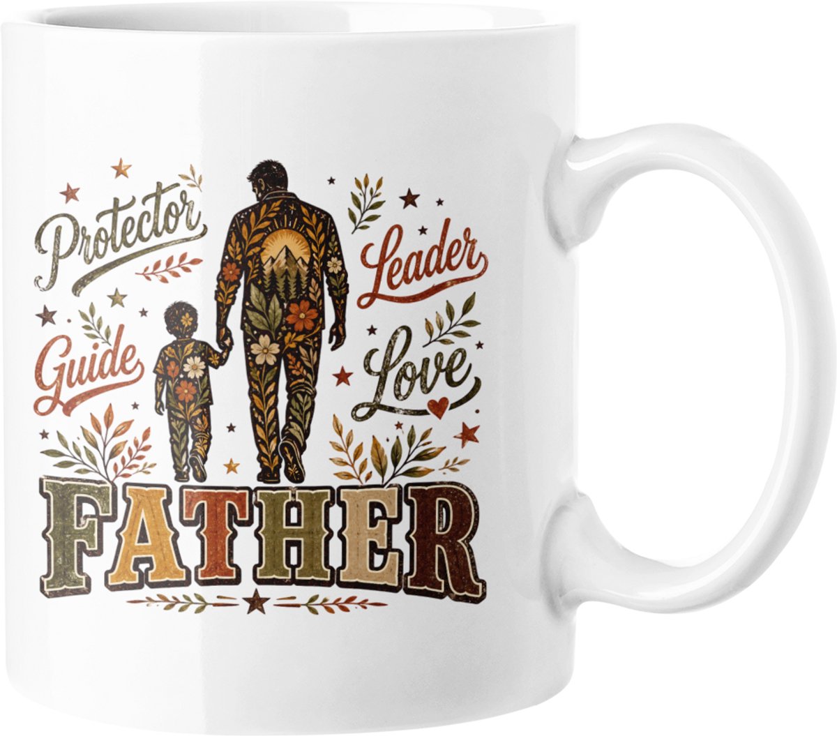 Vader en Kind Mok - Beschermer Gids Leider Liefde - Bloemen Retro Papa Cadeau