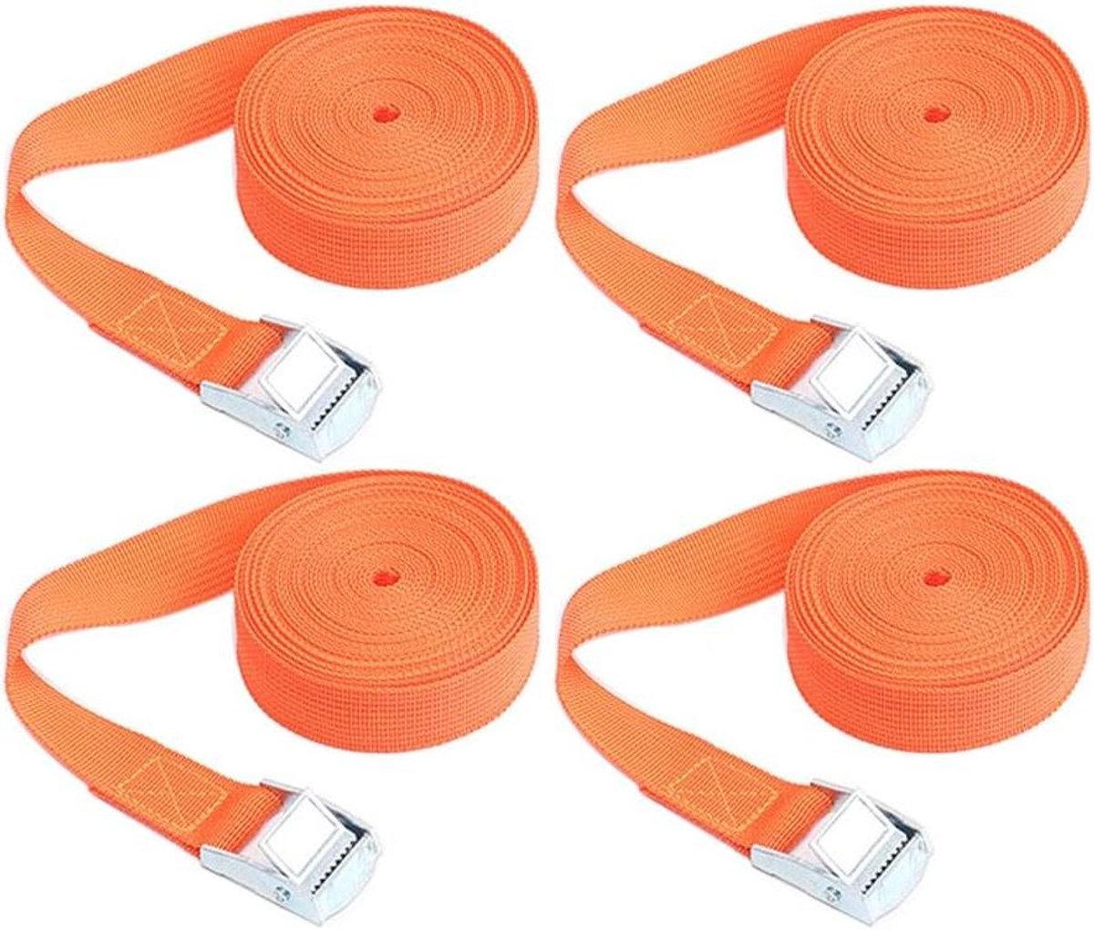 Spanbanden - Sjorbanden Vastzetbanden - Bagage Vervoeren - Zinklegering Gesp - 6m x 25mm 4 Stuks - Oranje