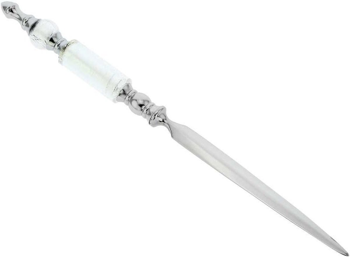 Letteropener Murano Glas - Briefopener Venetiaans - Post Openen - Handgemaakt in Italië - 23cm - Zilver Wit