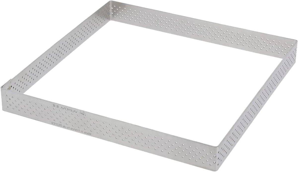 Vierkante Taartring - Bakvorm Rand - Taarten Bakken - Geperforeerde Bodem - 20x20x2 cm - Zilver