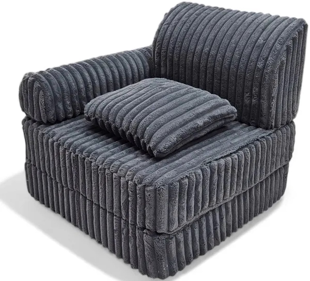 Modulaire Slaapbank voor Kinderen Grafietgrijs Ribfluweel – Uitklapbare Kinderbank van Zacht Schuim – Kindersofa, Kinderfauteuil en Matras voor Kinderkamer