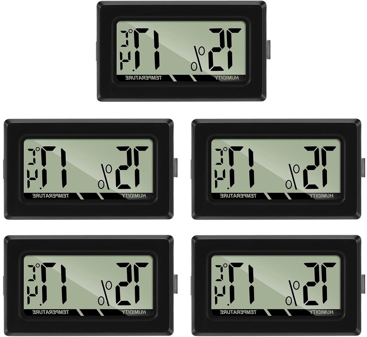 Digitale Thermometer en Hygrometer met LCD Display - Set van 5 voor Nauwkeurige Temperatuur- en Vochtmeting