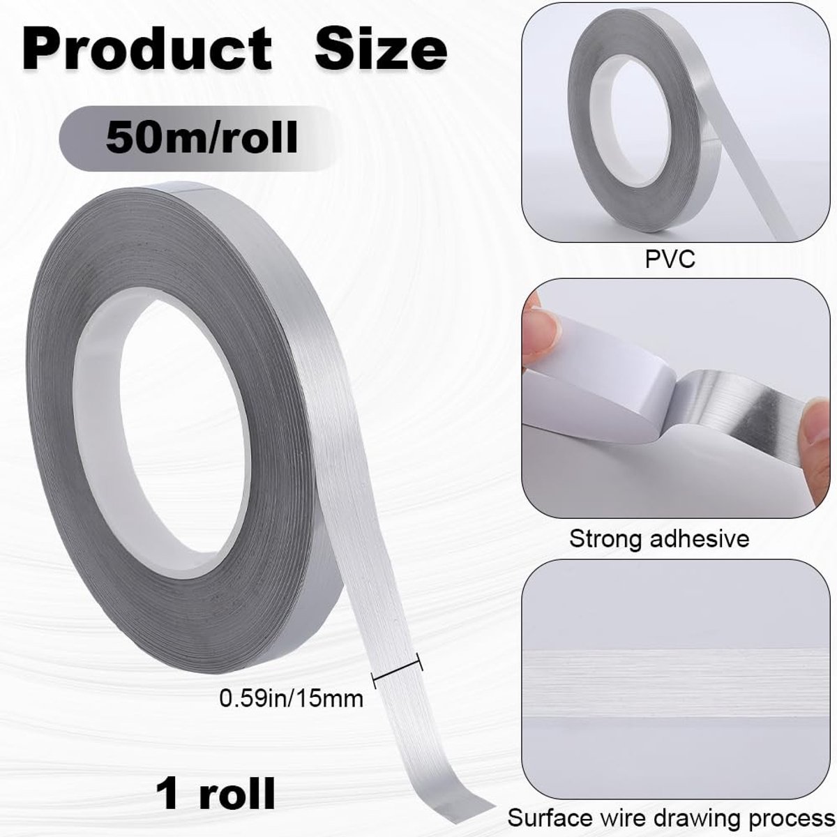 Dailygoods - Dailygoody - Behang Grens Tape - Zelfklevende Muurtrim - Flexibele Molding - Zilver - Decoratieve Lijnen - Thuisdecoratie - 50m x 15mm