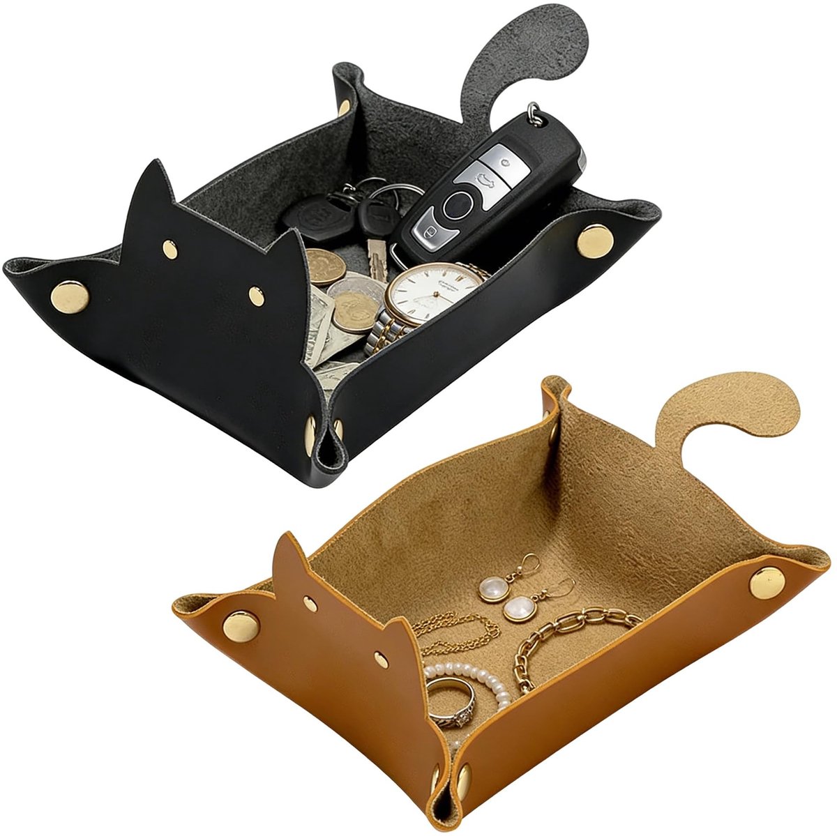Dailygoods - 2 Stuks Schattige Opvouwbare Sieradenbakjes van PU-Leer