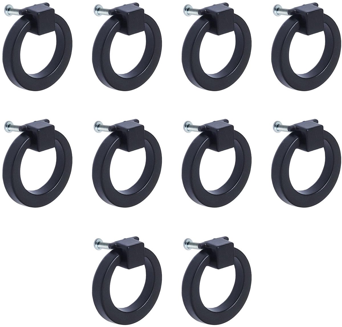 Dailygoods - Dailygoody - Ronde Kast Ring Trekhandgrepen - Aluminiumlegering - Zwart - Set van 10