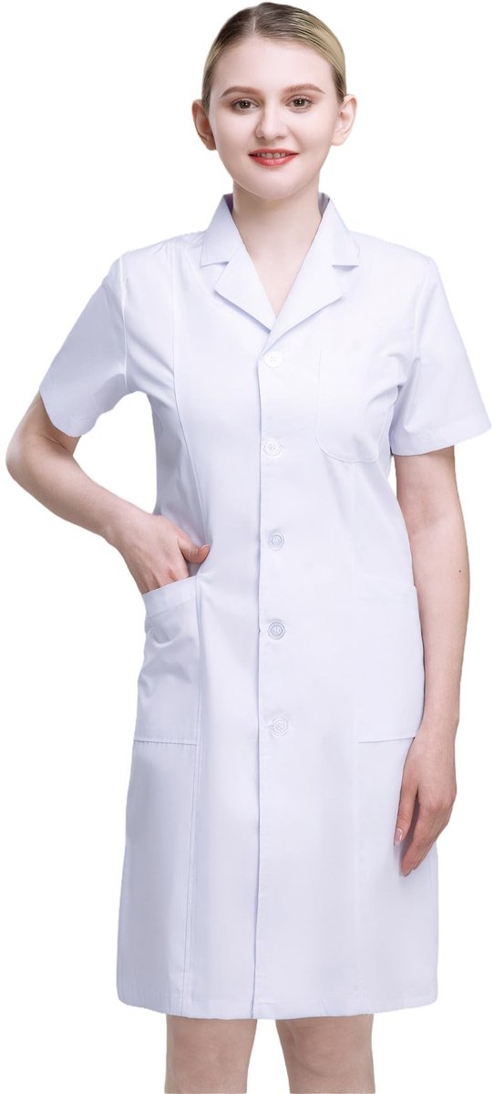 Dailygoods - Unisex Witte Laboratoriumjas met Inkeping Revers en Drie Zakken