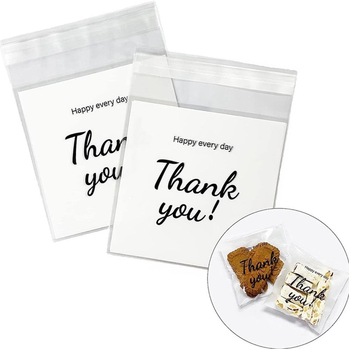 Dailygoods - Dailygoody - Dank u mini-zakjes - Doorzichtige traktatiezakjes - Perfect voor geschenken - 10x10cm - Herbruikbaar - Voor koekjes en snoep - Transparan
