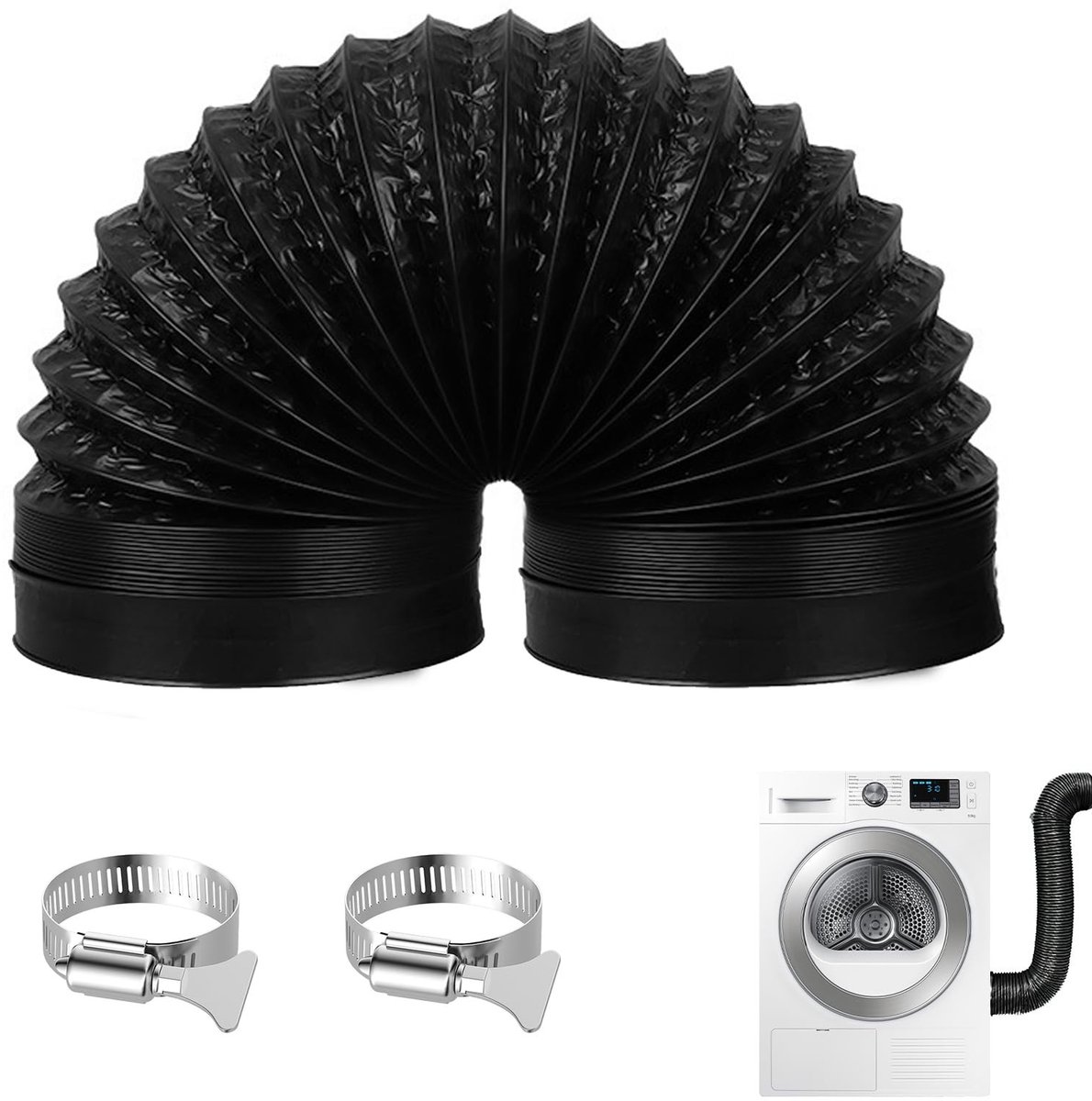 Dailygoods - Dailygoody - Flexibele Afvoerslang - Aluminium Buigzaam - 100 mm - 2 m - Met Klemmen - Voor Airco en Afzuigkap - Ventilatieoplossing - Duurzaam
