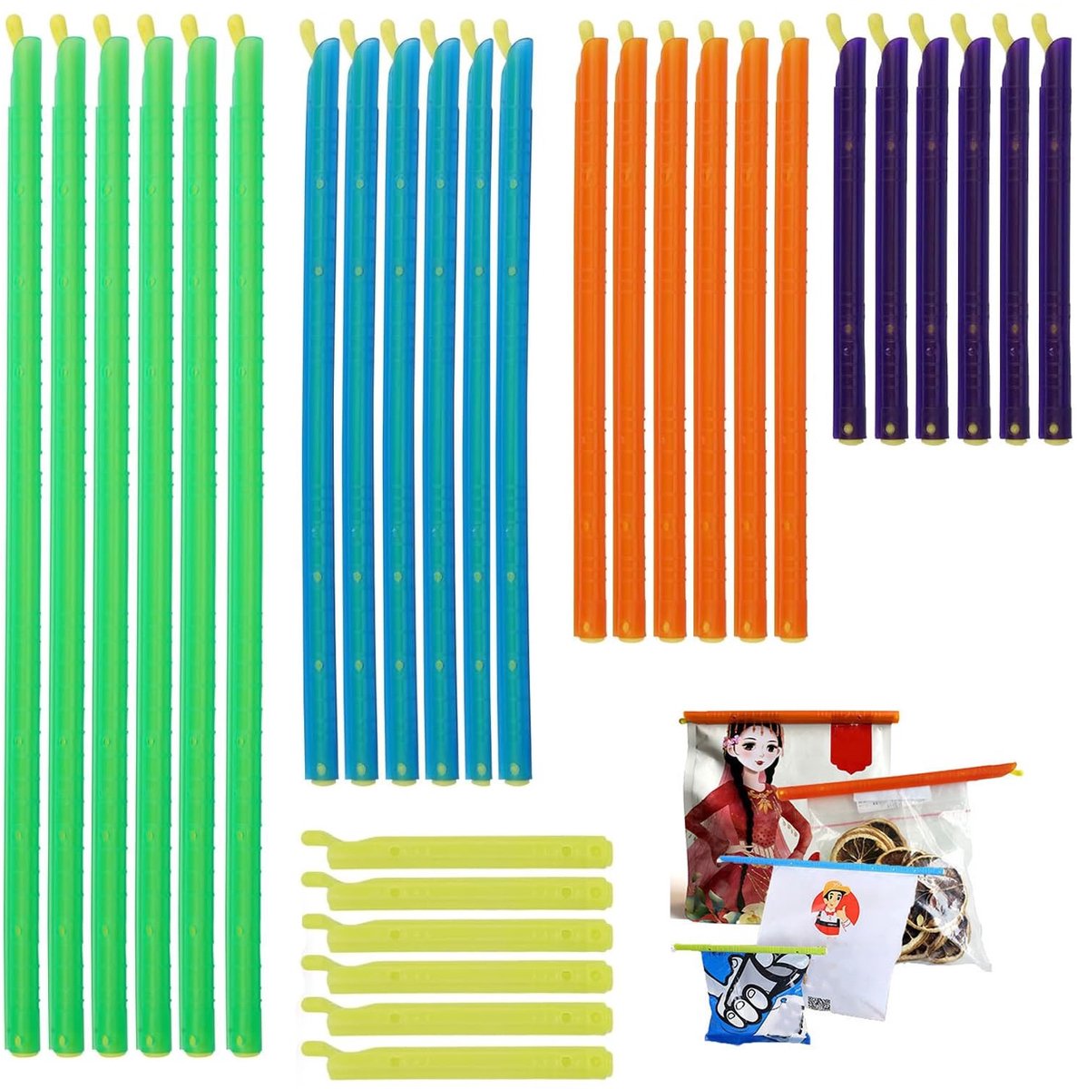 Dailygoods - Dailygoody - Sluitklemmen voor zakjes - Herbruikbare sluitclips - 30 stuks - Meerkleurig - Voor het bewaren van levensmiddelen - 5 maten - Handig