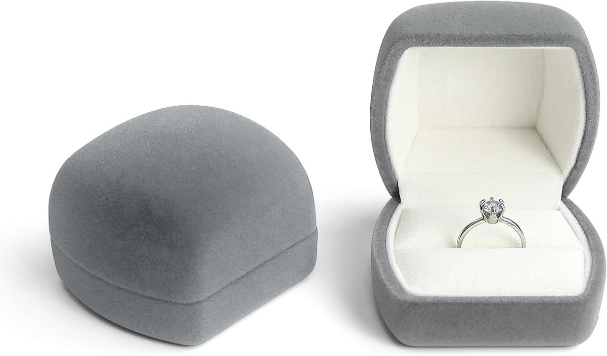 Elegante Velours Ringdoos voor het Opbergen van Ringen, Verlovingsringen en Trouwringen (Grijs)
