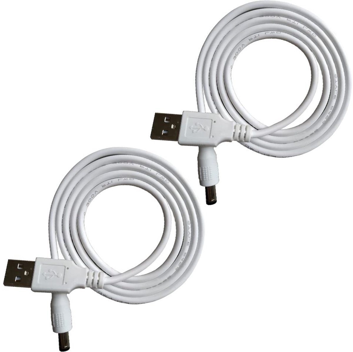 2 stuks 5V USB naar DC 5V voedingskabel – Adapterkabel met 2.5mm/5.5mm aansluiting, 1m lengte, wit, ideaal voor elektronica en accessoires