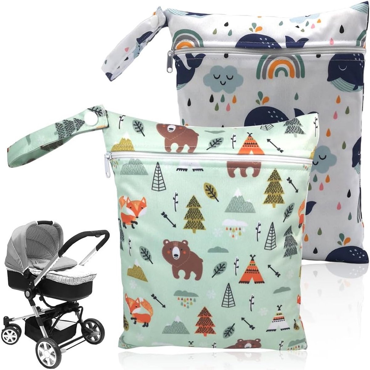 Wasbare Luiertas Wetbag Set van 2 Stuks met Rits - Herbruikbare Organizer voor Nat en Droog, Ideaal voor Reizen, Strand en Zwembad, 25×20cm, Klassiek Wit