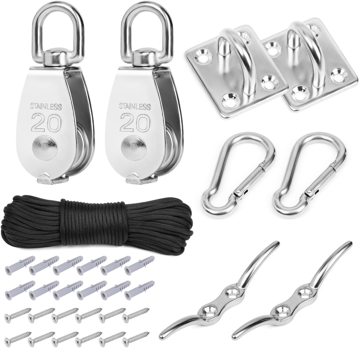 Dailygoody - Takel - Lifting Crane - Roestvrijstalen Pulley - 150kg - Touw en Haak - Voor Buiten - 20cm