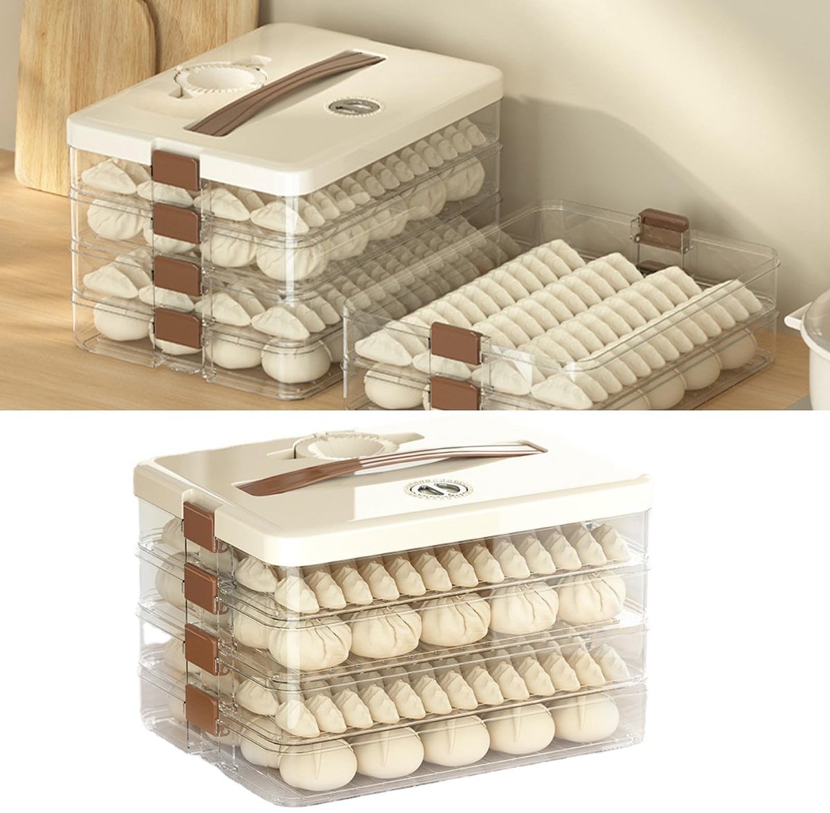 Dailygoods- Knoedelbox grote capaciteit - Opbergdoos met deksel - Transparante opbergdoos - Meerlaagse opbergdoos - Handvat - Luchtdicht ontwerp
