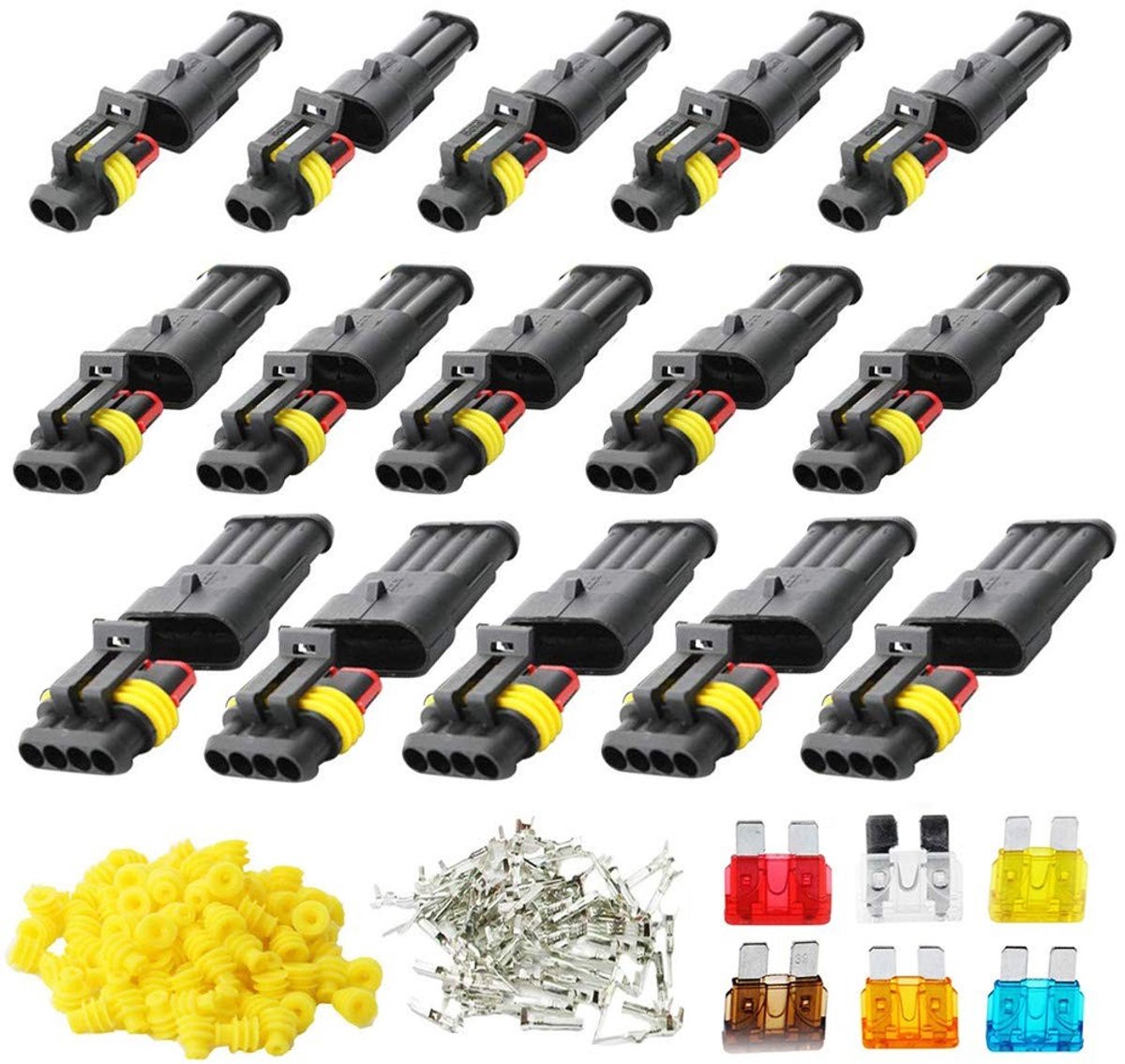 Dailygoody - 15 Kits Waterdichte Auto Connectoren - 2, 3 en 4 Pin Plug Set