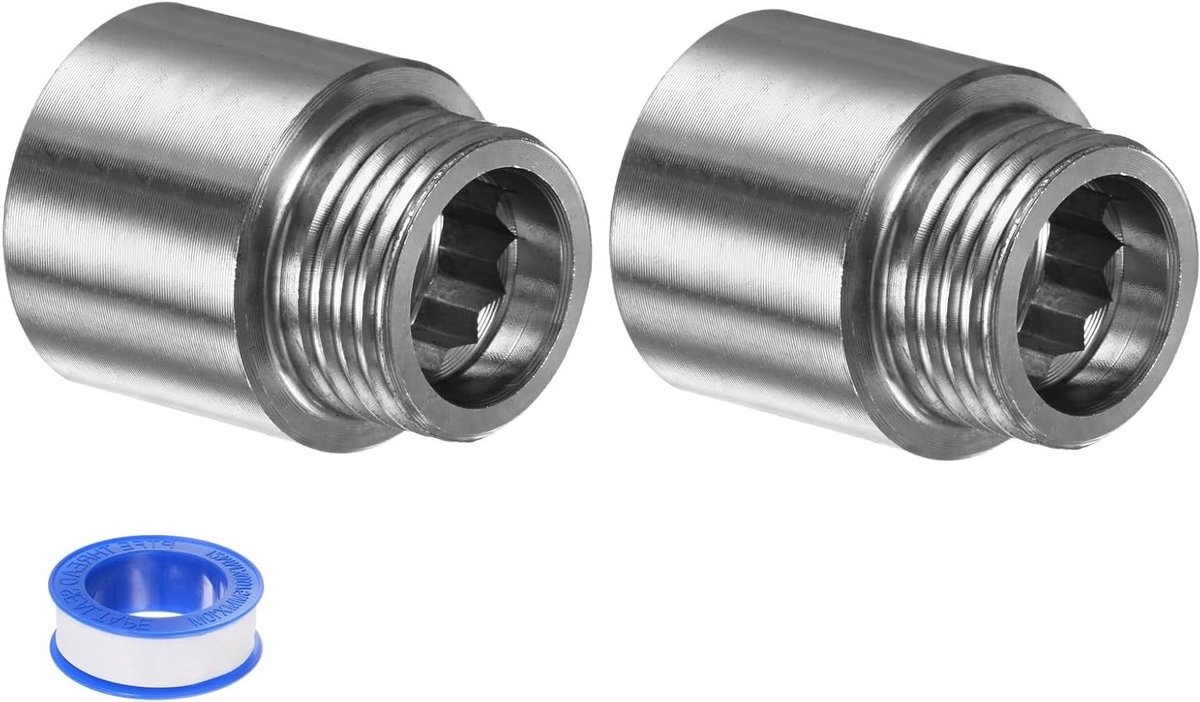 Verlengarm voor Douchekop van RVS, G1/2 Mannetje naar Vrouwelijke Adapter met PTFE Draadafdichting, Set van 2, Ideaal voor Douche en Kraan, 35mm Coupling
