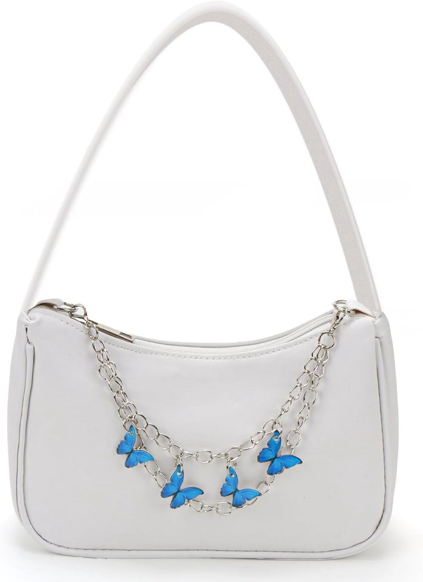 Coole schoudertas voor meisjes van 10 tot 12 jaar, trendy PU-leer met vlinderketting, perfect cadeau voor kinderen en tieners