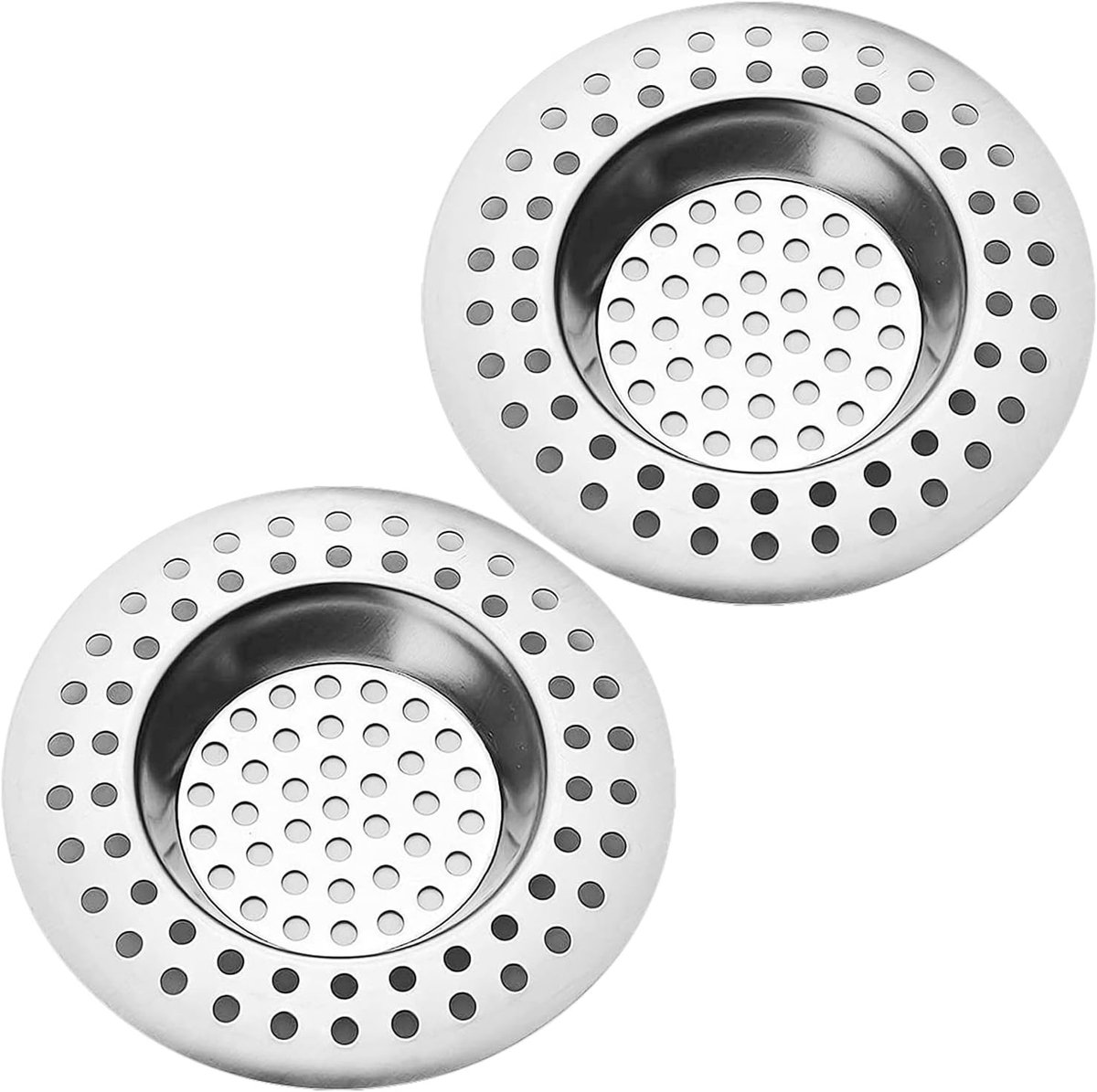 RVS Keukenafvoerzeef - Standaard Afvoerbescherming voor Haar en Voedsel - 2 Stuks, 7.5 cm Buiten- en 3.5 cm Binnendiameter
