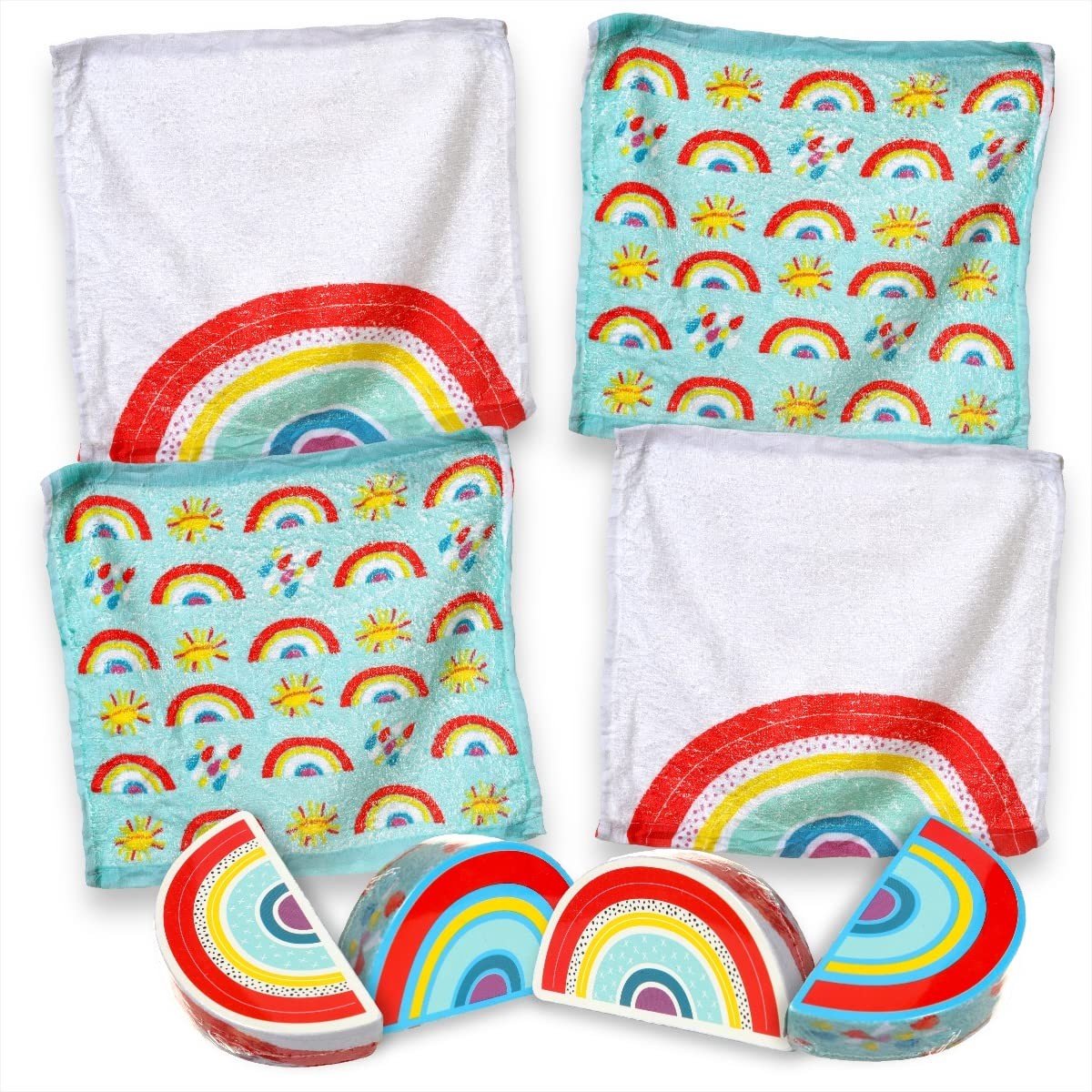 Dailygoods - Dailygoody - Set magische washandjes - Toverdoek - Cadeautje voor kinderen - Set van 4 - Regenboog - Kindercadeau - Perfect voor feestjes
