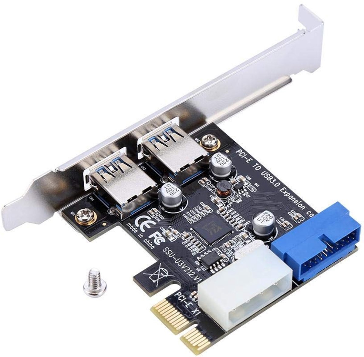 Dailygoody - USB 3.0 PCI-E-kaart - 2-poorts USB-uitbreidingskaart - Eenvoudig te installeren - Zwart - Hoge overdrachtssnelheid - Voor desktopgeb