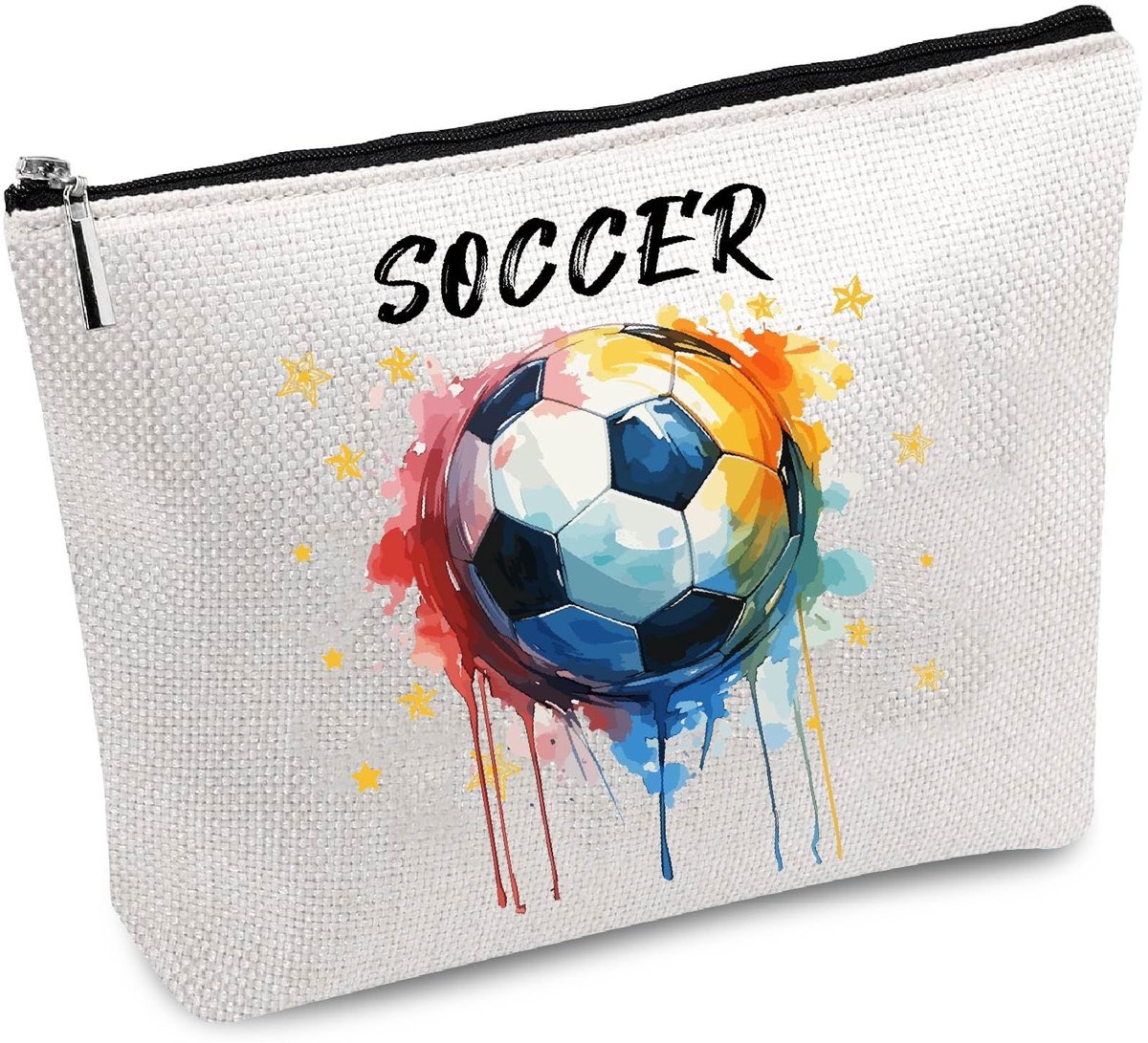 Dailygoody - Make-uptas - Multifunctionele cosmeticatas - Draagbaar - Voetbal - Canvas etui - Geschikt voor vrouwen - 25 x 18 cm