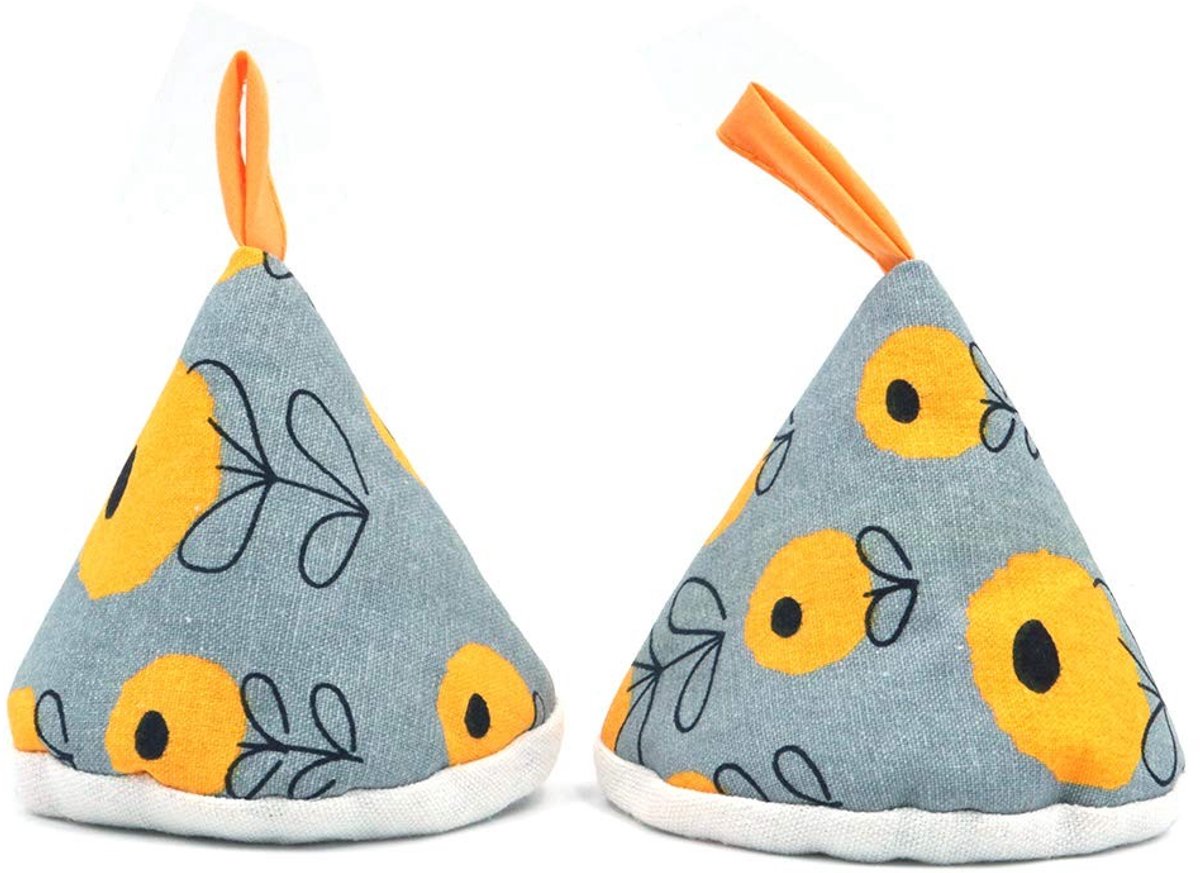 Dailygoods - Set van 2 Driehoekige Katoenen Ovenhandschoenen Gele Bloem