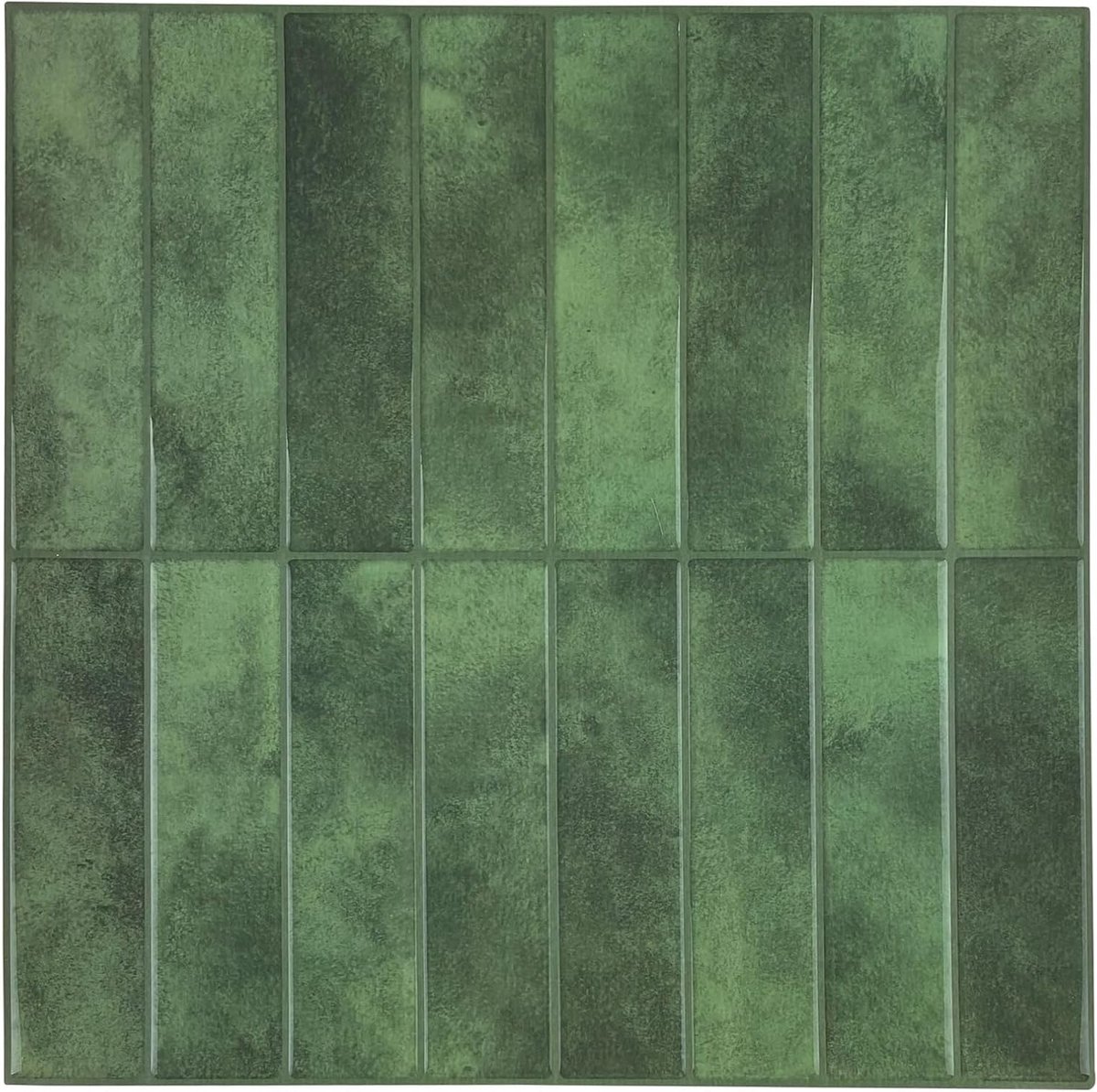 Set van 10 Groene 3D Tegelstickers, Zelfklevende Tegels voor Keuken en Badkamer, Decoratie voor Muren en Vloeren (30.5 x 30.5 cm, 9.5 m²)