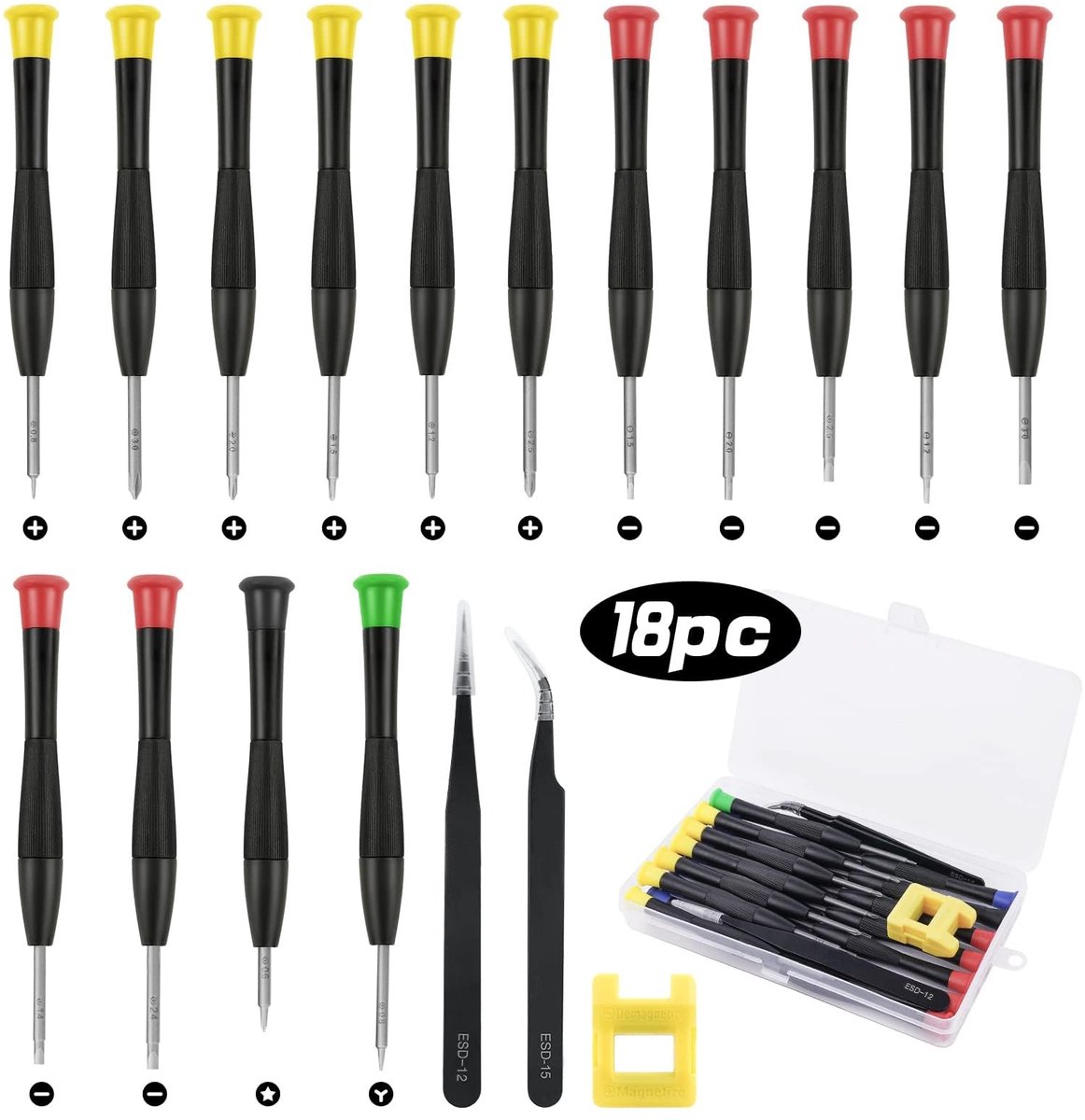 Dailygoods - Schroevendraaier voor Horlogemakers - Precisie Mini Schroevendraaierset - 18-delig - Meerkleurig - Voor Reparatie van Horloges en B...