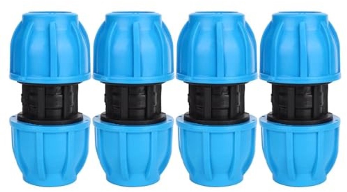 Dailygoods - Dailygoody - Waterleiding Connector - 25mm Aansluiting - Duurzaam en Betrouwbaar - Blauw - PE Plastic Fitting - Ideaal voor Waterleidingen - 4 Stuks