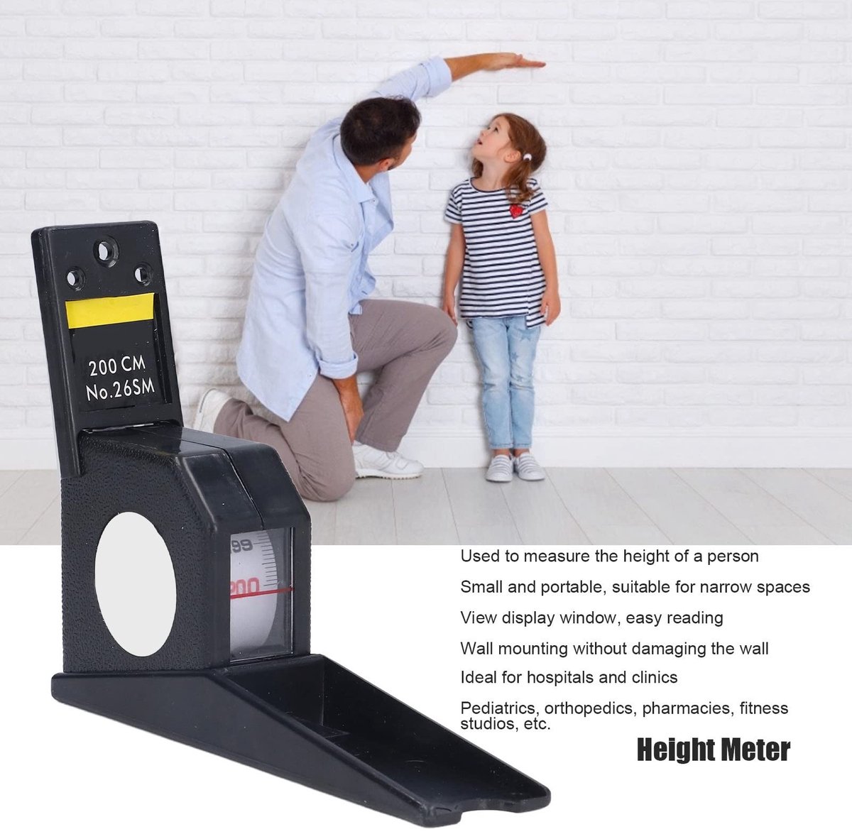 Dailygoody - Hoogtemeter - Wandgemonteerd - 2 Meter Hoogte Liniaal - Zwart - Nauwkeurig Meetapparaat voor Lichaamsgroei - Geschikt voor Thuisgebruik -...