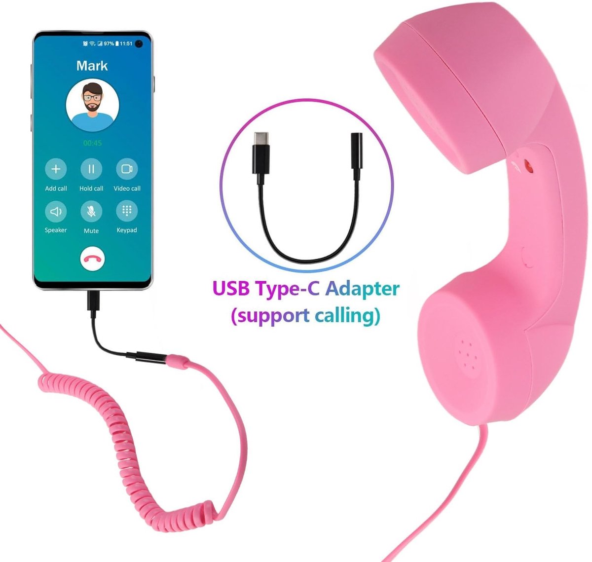 Dailygoods - Dailygoody - Retro Mobiele Telefoonhoorn - Vintage Bedrade Telefoon - Draagbare Laptop-hoofdtelefoon - Rozet - Comfortabel Bellen - Computer-headset -.. thumbnail 4