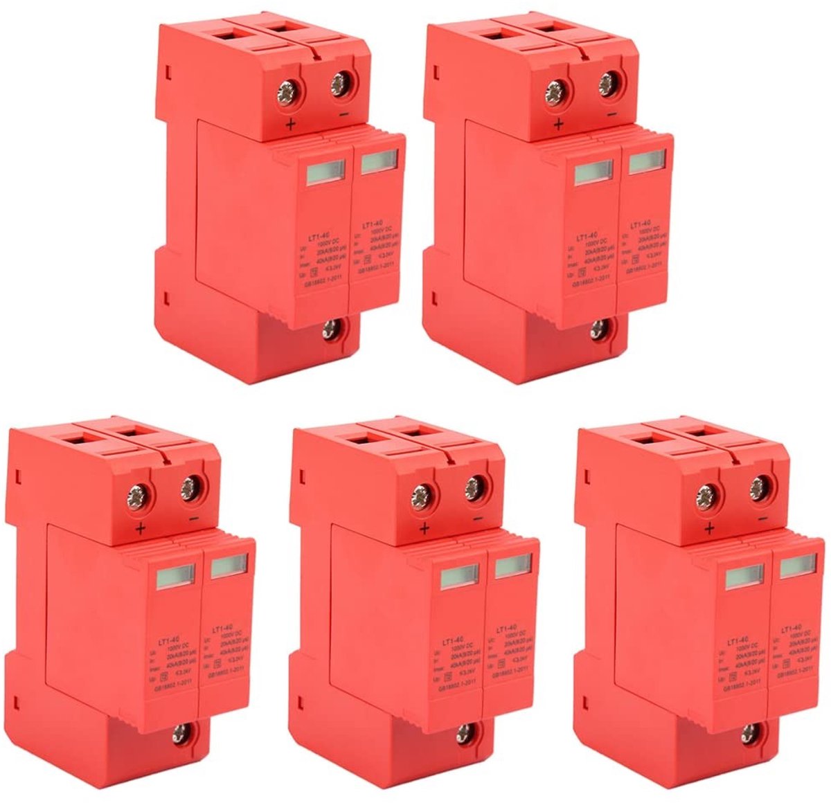 Dailygoods - Dailygoody - Overspanningsbeveiliging - 2P Thuisbeveiliging - 40KA Ontladingsstroom - Laagspanningsafleider - DC1000V - 5 Stuks in Verpakking - Geschi..