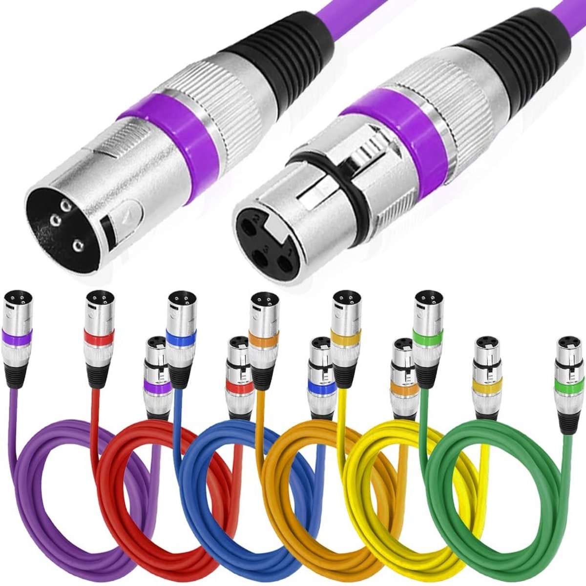 Dailygoods - Dailygoody - XLR naar XLR Microfoon Kabel Set - 6 Kleuren, 1 Meter, Symmetrisch Geïsoleerd