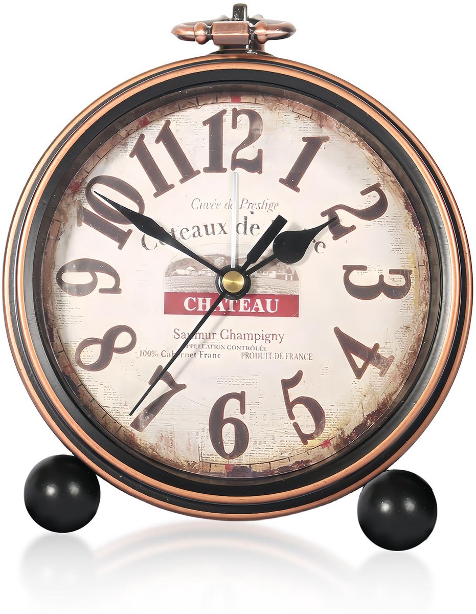 Dailygoods - Dailygoody - Retro wekker analoog - geruisloos - vintage stijl - bruin - tafelklok - ideaal voor slaapkamer en woonkamer