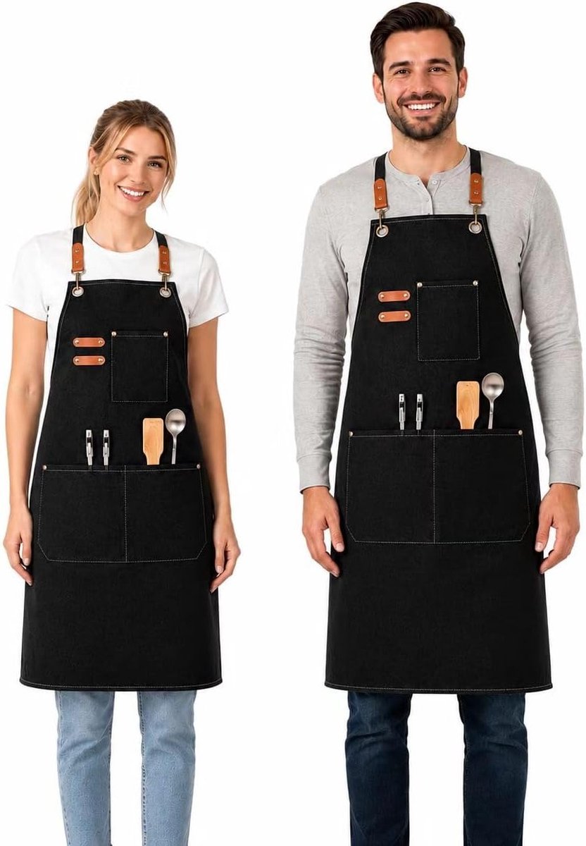 Verlengd Canvas Waterdicht Schort voor Barbecue, Koken en Grillen - Geschikt voor Mannen en Vrouwen