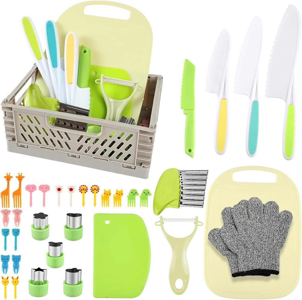 35-delige Kookset voor Kinderen - Veilige Kindermessen en Snijgereedschap voor Koken en Creatief Koken