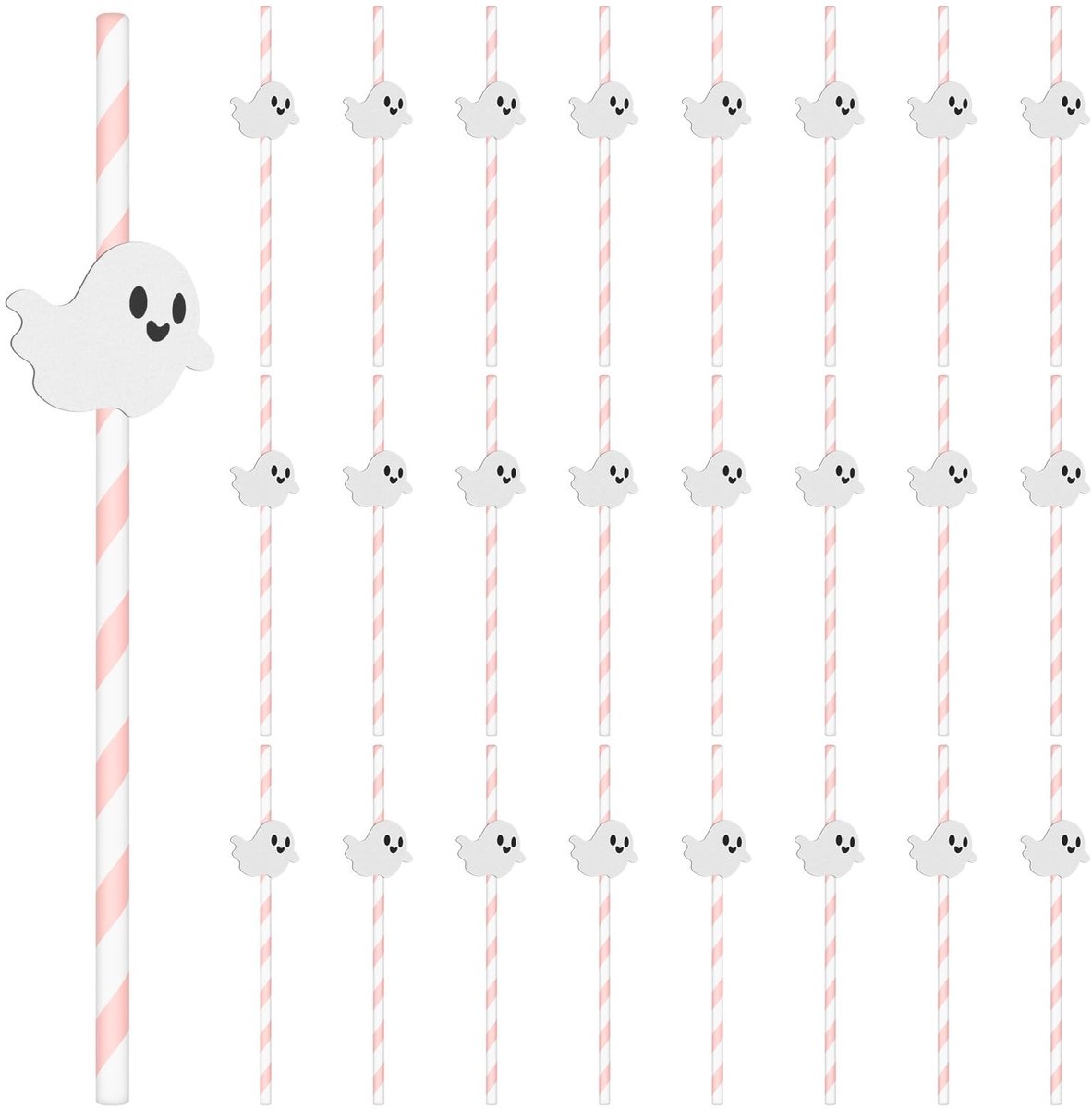 Dailygoods - 24 Stuks Roze Halloween Geest Papieren Rietjes