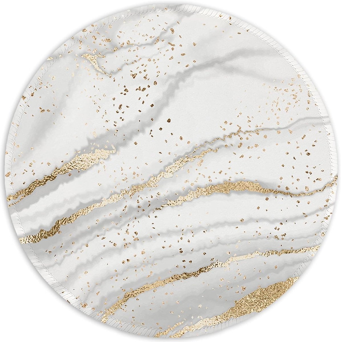 Ronde Muismat met Gestikte Rand, Premium Textuur, Waterdicht en Antislip Rubber Onderkant, Schattig Ontwerp voor Laptop en Computer, Ideaal voor Kantoor en Thuisgebruik, Grijs met Gouden Marmerprint